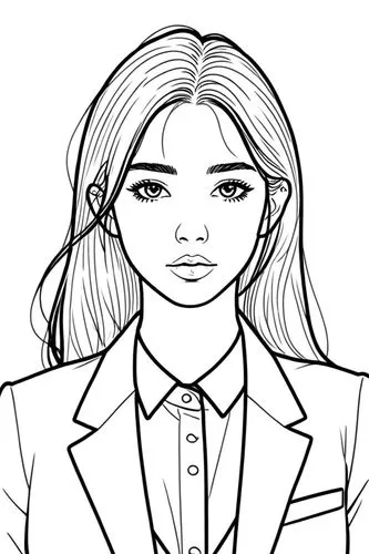 女生，线稿，线条艺术，简洁的线条，简约主义，粗线条,a female cartoon character with her long hair styled in bangs,office line art,businesswoman,business woman,lineart,business girl,mono-line line art,Design Sketch,Design Sketc