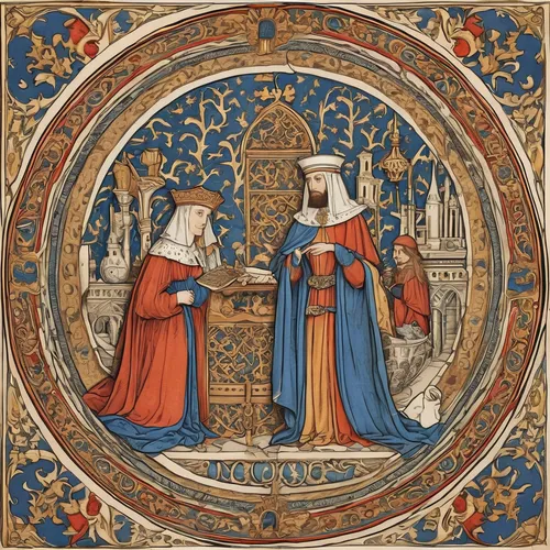 the annunciation,middle ages,vestment,the middle ages,courtship,young couple,fleur-de-lys,augsburg,medieval,parchment,clergy,man and wife,tapestry,candlemas,medieval hourglass,amboise,carthusian,heraldry,heraldic,the angel with the veronica veil,Illustration,Realistic Fantasy,Realistic Fantasy 42