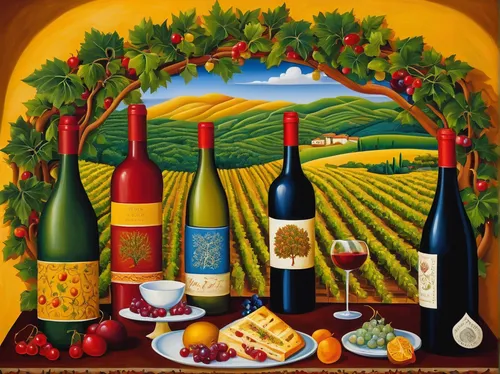 food and wine,winemaker,wine region,wine harvest,vineyard,still-life,vineyards,wines,summer still-life,viticulture,castle vineyard,wine cultures,fruit fields,winery,oil painting on canvas,wine country,tuscan,italian painter,still life,napa valley,Illustration,Abstract Fantasy,Abstract Fantasy 12