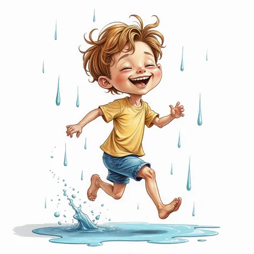 kids illustration,rain shower,splashing,water splashes,raining,water splash