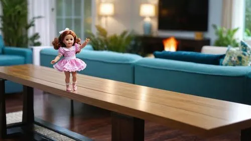 En la mesa que hay en el salón de una casa ,little girl in pink dress,lundby,giaimo,little girl twirling,dollhouses,doll house,dolls houses,doll kitchen,dining room table,coffee table,dining table,ban