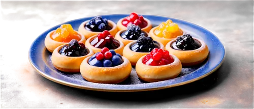 Traditional Czech pastry, kolache, sweet treats, colorful toppings, fruit filling, powdered sugar, golden brown crust, flaky texture, ceramic plate, morning sunlight, shallow depth of field, warm colo