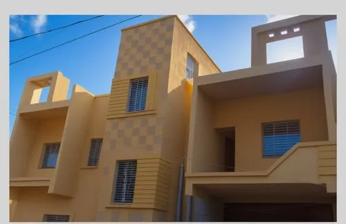 a home with a lot of windows and stairs and a tower,nouakchott,eifs,baidoa,depero,cubic house,vivienda,Photography,General,Realistic