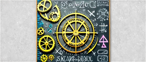 Mathematical symbols, formulae, chalkboard, dusty texture, vintage style, 3D rendering, transparent background, high contrast, bold lines, colorful markers, scribbled notes, messy equations, geometric