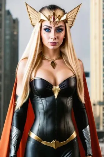 Highly detailed realistic picture of a woman, superhero, perfect proportion, masterpiece, perfect lighting, superhero costume, perfect skin,,super heroine,goddess of justice,fantasy woman,captain marv