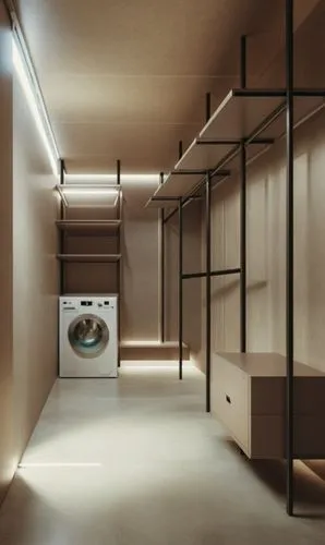 a washer sitting next to an open doorway near cabinets,foscarini,associati,humidor,closets,pantry,quadriennale,Photography,General,Realistic