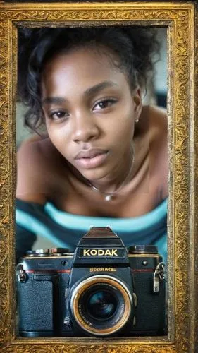 Sorprendeme,a woman with an old fashioned camera in front of a painting,akeelah,thembi,nkoana,lauryn,feza,azania