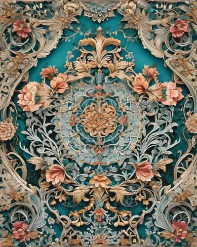 Overthinking in a peaceful garden, seeking clarity.,kimono fabric,vintage wallpaper,floral pattern,paisley digital background,antique background,tapestry,floral ornament,baroque,rococo,vintage backgro