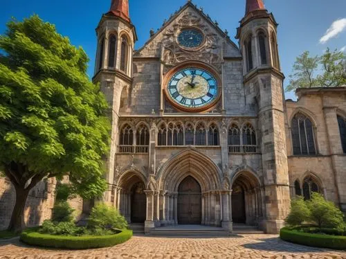 Historic, preservation, ancient, European-style, Gothic, Romanesque, Baroque, stone walls, stained glass windows, grand entrance, intricate carvings, ornate decorations, symmetrical facade, majestic c