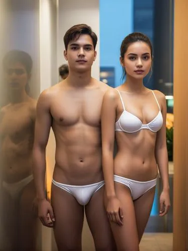 The scene takes place in a busy city. High resolution, background very blurred.,two  young people standing near each other,pangako,adam and eve,liposuction,filipinos,glutathione,santolan,Photography,D