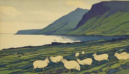 olle gill,wild sheep,mountain sheep,edward lear,nordland,gower,travel poster,north american wild sheep,isle of mull,pyrenean shepherd,mull,the sheep,sheeps,breton,faroe islands,isle of may,a flock of sheep,isle of skye,cameleers,shetlands,Illustration,Retro,Retro 07