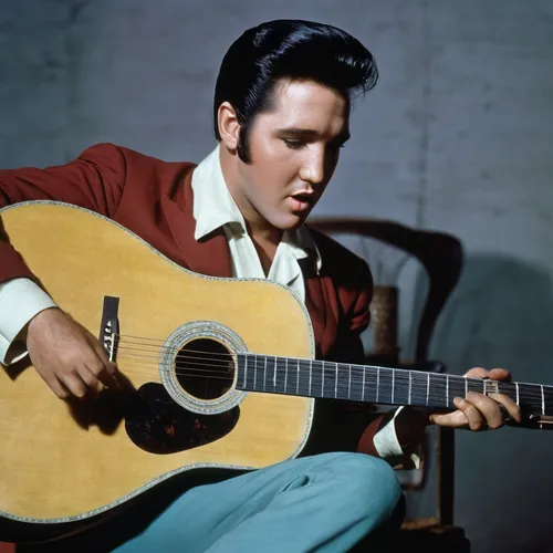 Elvis Presley strums his acoustic guitar in a portrait in 1956   Photo: Getty Images,elvis presley,elvis,elvis impersonator,60's icon,rockabilly,rockabilly style,13 august 1961,the guitar,gibson,pompa