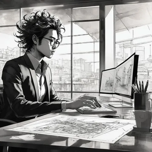 fushimi,workspace,working space,horikoshi,study,office worker,sekine,overwork,in a working environment,illustrator,workspaces,freelancer,office line art,otacon,wacom,enomoto,salaryman,girl studying,study room,paperwork,Illustration,Paper based,Paper Based 30