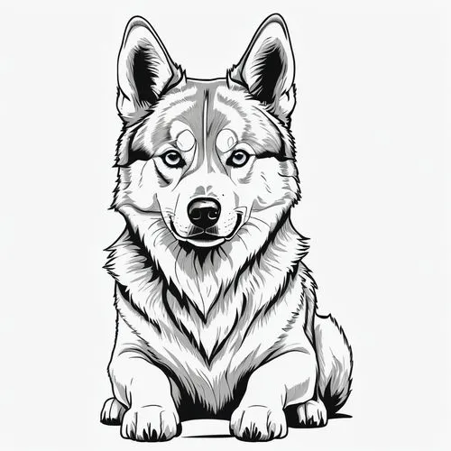 dog illustration,dog line art,malamute,atka,graywolf,elkhound,Illustration,Black and White,Black and White 20