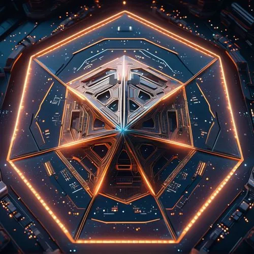 Complex heptagon star-ship in the middle of andromeda galaxy,hexagon,geometrical,star polygon,ethereum icon,ethereum logo,euclid,polygon,valerian,hexagonal,metatron's cube,triangles background,geometr