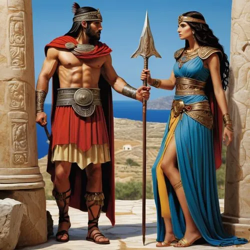 Greek mythology, Iasson and Medea. A Cretan-Mycenaean warrior, and a Minoan costumed priestess, Genocina.,phoenicians,dacians,amorites,thracians,mesopotamians,sassanians,aramaean,sasanians,canaanites,