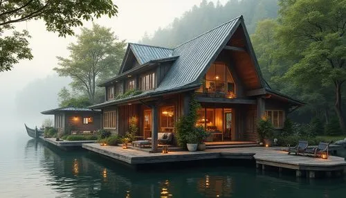 house by the water,house with lake,summer cottage,floating huts,log home,the cabin in the mountains,wooden house,boathouse,beautiful home,boat house,houseboat,cottage,dreamhouse,house in the mountains,floating on the river,house in mountains,summer house,houseboats,pool house,floating over lake,Photography,General,Realistic