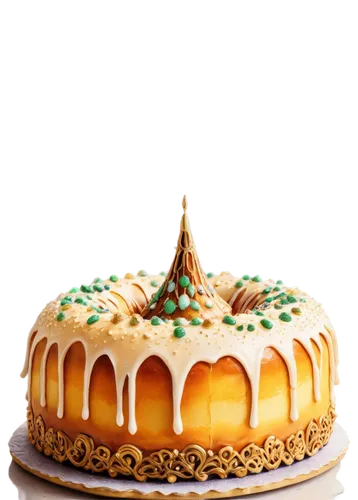 King cake, golden glaze, sweet decorations, layered structure, soft focus, 3/4 composition, shallow depth of field, warm color tone, cinematic lighting, ornate details, festive atmosphere.,mandarin ca