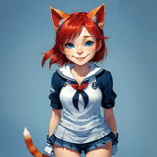 calico cat,calico,nami,kat,red tabby,cat ears,cheshire,kitty,cute cat,cute cartoon character,cat tail,cat child,school uniform,cute fox,nurse uniform,red cat,maci,kitten,schoolgirl,little cat,Conceptual Art,Fantasy,Fantasy 08