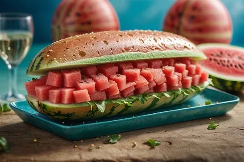 Water melon submarine sandwich,sliced watermelon,watermelon background,cut watermelon,watermelon wallpaper,watermelon slice,watermelon,watermelon painting,gourmelon,watermelon pattern,sandia,food styl