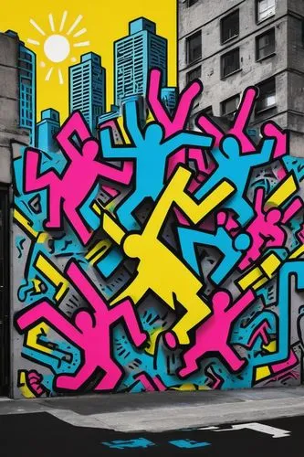 graffiti art,keith haring,graffiti,graffiti splatter,grafitty,grafitti,grafiti,mural,cmyk,urban art,spray can,abstract cartoon art,brooklyn street art,effect pop art,cool pop art,streetart,pop art style,colorful city,urban street art,aerosol,Illustration,Paper based,Paper Based 05