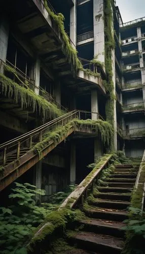 scampia,hashima,abandoned place,sanatoriums,abandoned places,sanatorium,urbex,lost place,abandoned building,overgrowth,gunkanjima,abandoned,lost places,lostplace,derelict,parkade,disused,brutalist,dereliction,luxury decay,Illustration,Realistic Fantasy,Realistic Fantasy 18