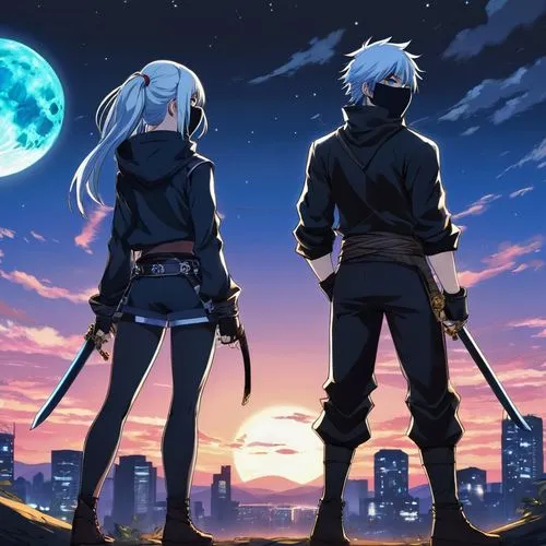 couple silhouette,dusk background,moon and star background,moon and star,moonlighters,skygazers,konovalovas,aquas,the moon and the stars,konoha,sun and moon,skywatchers,ia,lunar,would a background,silhouette art,love background,explorers,eo,night sky,Illustration,Japanese style,Japanese Style 03