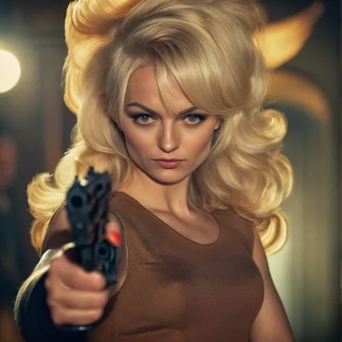 金色头发，拿着手枪,girl with gun,girl with a gun,femme fatale,woman holding gun,holding a gun,bad girl,birds of prey-night,spy visual,bad girls,gunpoint,bouffant,gunshot,blonde woman,handgun,pointing gun,gun,b