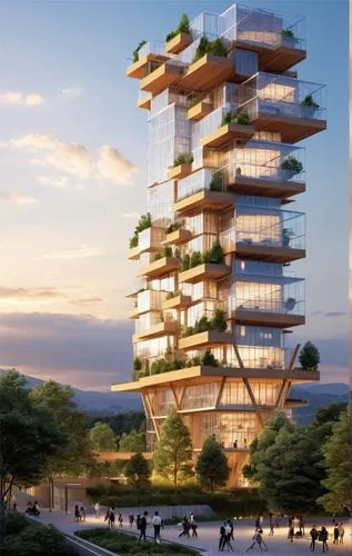 a very tall building with plants on it,animal tower,the energy tower,bird tower,futuristic architecture,sky space concept,treehouses,Photography,General,Realistic