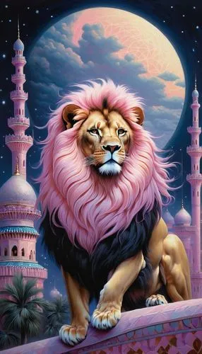 pink city,the pink panter,lionheart,aslan,leonine,lion - feline,Illustration,Realistic Fantasy,Realistic Fantasy 08