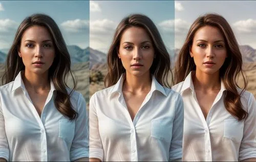 four pos are showing different angles of a women's portrait,evigan,derya,luddington,alsou,triptych,naina