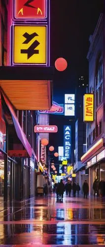 Toronto arcade, futuristic architecture, neon lights, vibrant colors, geometric shapes, metallic materials, sleek lines, urban landscape, downtown area, evening atmosphere, blurred motion, dynamic com