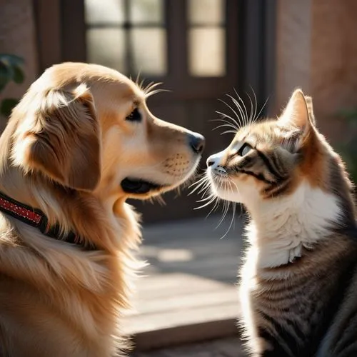 dog - cat friendship,first kiss,dog and cat,sniffing,affection,sniffed,Photography,Documentary Photography,Documentary Photography 02