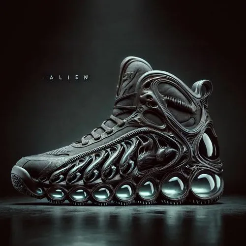 a black nike air vapor sneaker, with the letter alien written on it,xiii,atoms,alien,uptempo,basketball shoes,pippen