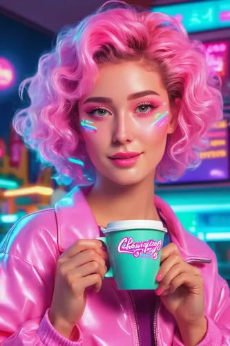 neon coffee,neon tea,retro diner,cappuccino,neon drinks,80s,woman drinking coffee,barista,neon ice cream,mocaccino,neon cocktails,cup,espresso,retro girl,retro woman,girl with cereal bowl,macchiato,pink lemonade,tea,aesthetic,Conceptual Art,Sci-Fi,Sci-Fi 28