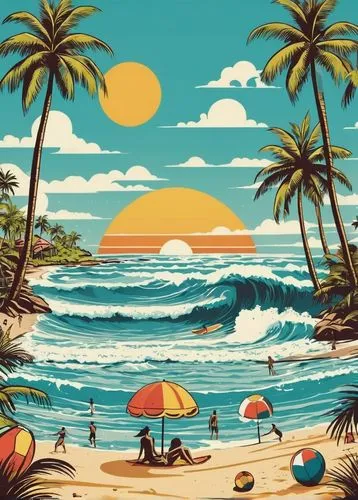 tropics,beach landscape,dream beach,tropicalia,tropical beach,beach scenery,tropicale,tropicalismo,tropical sea,hawaii,vacansoleil,retro background,barotropic,paraiso,hawai,summer background,tropical island,cartoon video game background,brazilian beach,bahama,Illustration,American Style,American Style 10