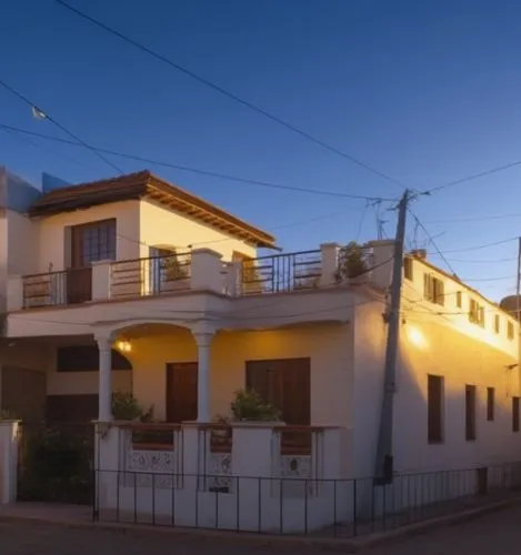 a white house with a balcony at sunset,fresnaye,inmobiliaria,torrevieja,casalesi,casabella,termoli,Photography,General,Realistic