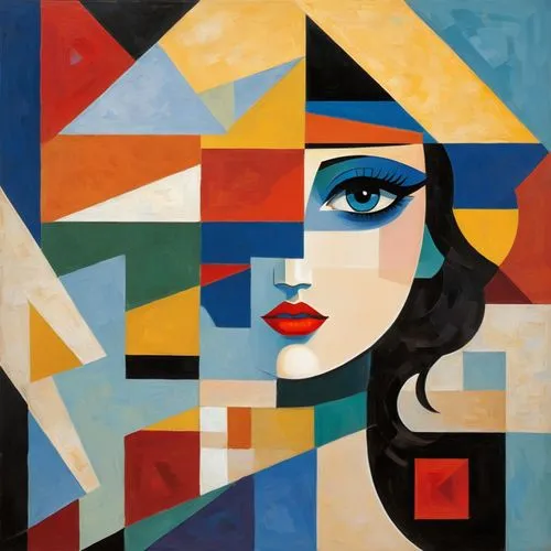 cubist,art deco woman,cubism,mondriaan,mondrian,metzinger,Art,Artistic Painting,Artistic Painting 46