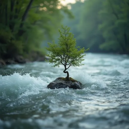 isolated tree,green trees with water,lone tree,nantahala,river landscape,flowing water