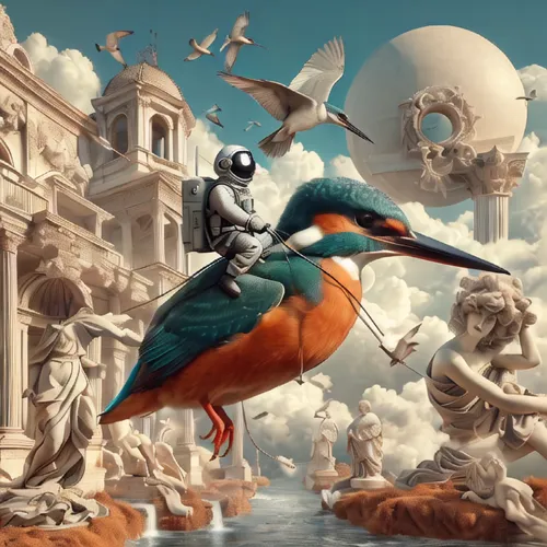 bird kingdom,surrealism,fantasy art,fantasy picture,aztec gull,world digital painting,bird bird kingdom,3d fantasy,carrier pigeon,venetian,surrealist,icarus,pigeon flight,birds of the sea,3d crow,radebaugh,sci fiction illustration,compositing,flying birds,oiseaux