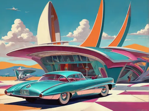 tail fins,futuristic car,edsel citation,retro diner,atomic age,edsel bermuda,futuristic landscape,buick super,1959 buick,futuristic art museum,futuristic architecture,retro automobile,ford starliner,art deco,edsel,retro vehicle,nash metropolitan,retro car,fifties,buick electra,Illustration,Retro,Retro 12