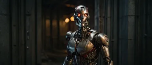 cinematic image, (full body photo) of a robot of  ultron from age of ultron, clockwork steampunk, dieselpunk, detailed robot, evil, detailed photography, professional photo, photorealistic, still fram