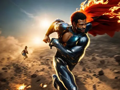 Afro Latino superhero running fast,human torch,x men,captain marvel,superhero background,x-men,steel man,xmen,comic hero,big hero,avenger,figure of justice,thundercat,super hero,action hero,marvel com