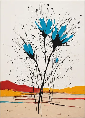 Describe a barren desert with wilting flowers.,cloves schwindl inge,birds on a branch,matruschka,birds on branch,bare trees,paint strokes,dry bloom,blue birds and blossom,windfall,dead vlei,aboriginal