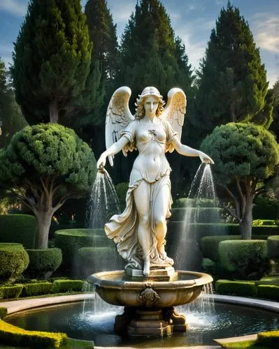 angel statue,garden statues,brookgreen gardens,fountain of neptune,the statue of the angel,baroque angel,Photography,Artistic Photography,Artistic Photography 04