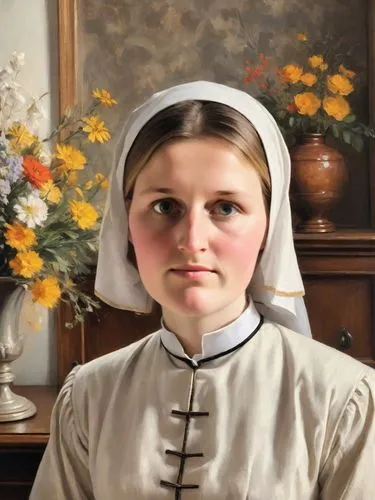 postulant,saint therese of lisieux,clergywoman,maidservant,mennonite,chambermaid,lacordaire,mennonites,perugini,timoshenko,novitiate,hutterite,ursulines,duchesne,foundress,nunsense,portrait of christi,hutterites,suster,sendler,Digital Art,Impressionism