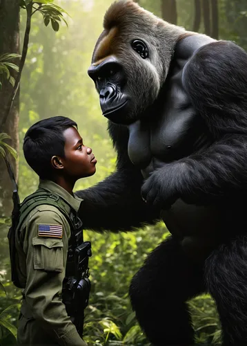 silverback,gorilla soldier,gorilla,kong,great apes,orang utan,national geographic,uganda,ape,king kong,congo,zookeeper,monkey soldier,rwanda,personal grooming,tanzania,the law of the jungle,grooming,guerrilla,human and animal,Conceptual Art,Fantasy,Fantasy 16