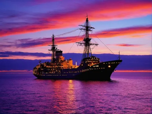 Orion At Sea At Sunset,sailing ship,sea sailing ship,galleon ship,sailing ships,tallship,full-rigged ship,sea fantasy,training ship,east indiaman,tall ship,three masted sailing ship,sailing blue purpl