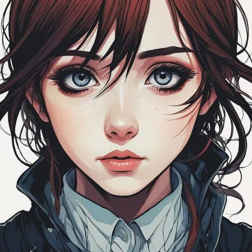 kumiko,girl portrait,kanno,lovett,clementine,worried girl,arya,isabeau,hanji,katara,alita,anchoress,nausicaa,pupils,kommuna,haru,jurata,pieck,liesel,nora,Illustration,Black and White,Black and White 12