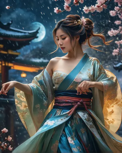 japanese art,hanbok,chinese art,geisha,woman playing violin,japanese woman,japanese culture,mulan,japanese sakura background,beautiful girls with katana,fantasy picture,plum blossoms,mukimono,oriental princess,oriental painting,geisha girl,blue birds and blossom,korean culture,tea ceremony,the cherry blossoms,Conceptual Art,Fantasy,Fantasy 05